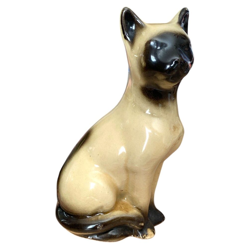 Vintage Siamese Cat Figurine  Glazed Ceramic 6 Inches